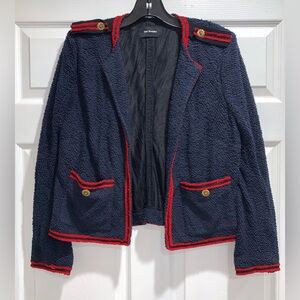THE KOOPLES $395 NWT Size M/L Navy Boucle Jacket with Red Trim